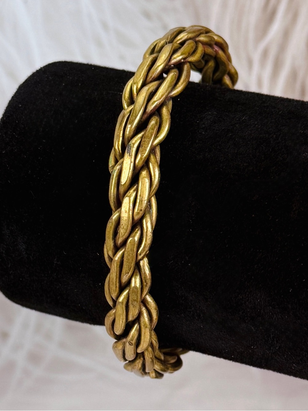 Antique Gold Tone Braided Open Cuff Bracelet Textured Statement Jewelry